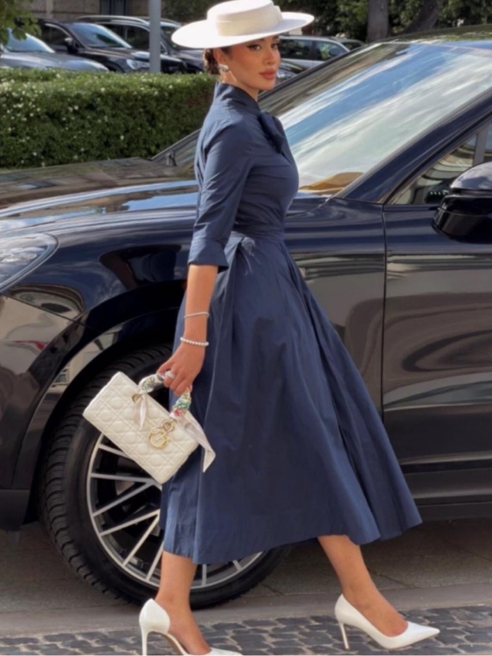 Zara Navy Tie-Neck Midi Dress